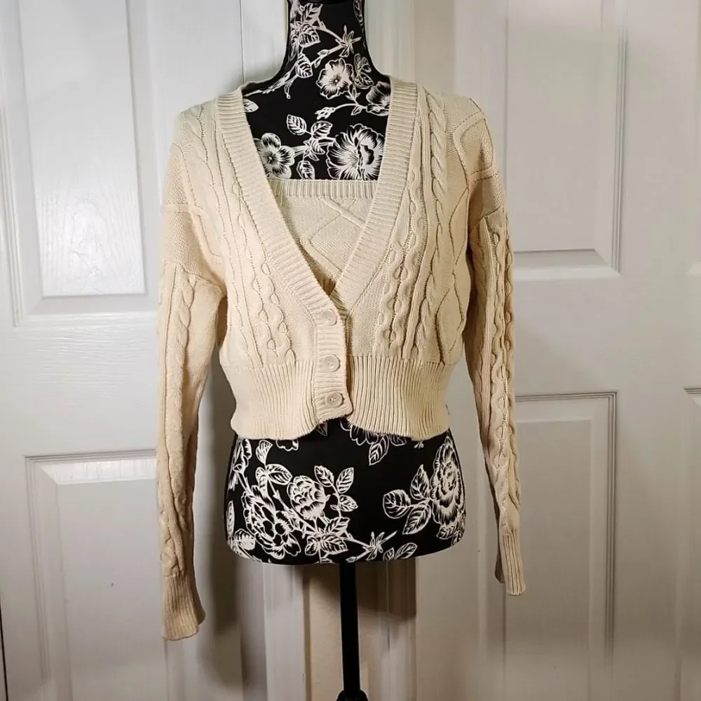 Forever 21 Beige Cable Knit Tube Top And Sweater Set M - Picture 2 of 10
